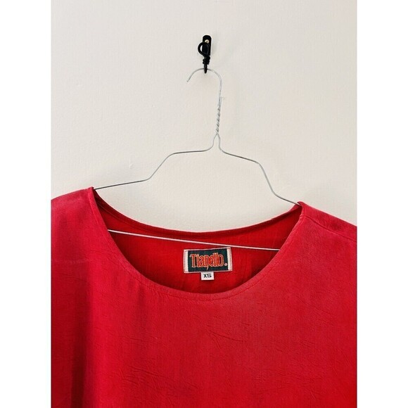 Vintage 90s Tianello 100% Viscose USA Made Crop Short Sleeve Red Shirt Top - Picture 3 of 4